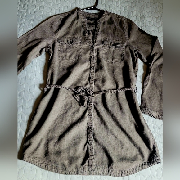 100% Linen Tunic Blouse with Braided Belt – Size L – Olive - Lady Hathaway - Picture 2 of 13